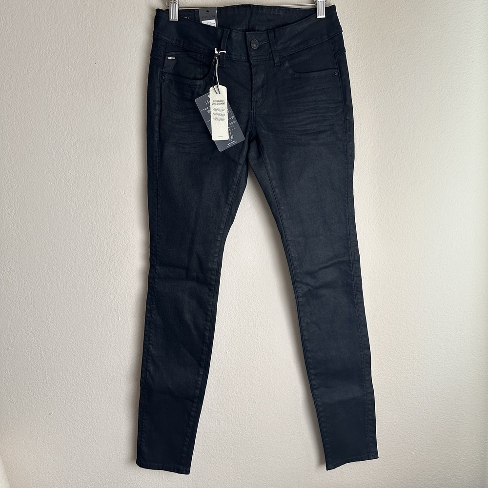 G-Star Raw Lynn Mid Skinny Jeans Womens 29x34 Black 3D Dark Aged Stretch Denim